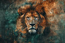 Mysterieus leeuwenportret met abstracte texturen van Art & Soul Creations
