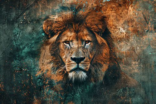 Mysterieus leeuwenportret met abstracte texturen