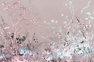 Japanse wilde bloemen, landschapschilderij in zachte kleuren van Mad Dog Art