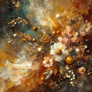 Explosie van bloemen, goud en parels van John van den Heuvel