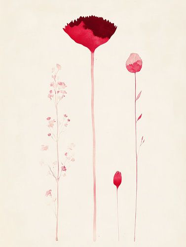 Rode bloemen, aquarel