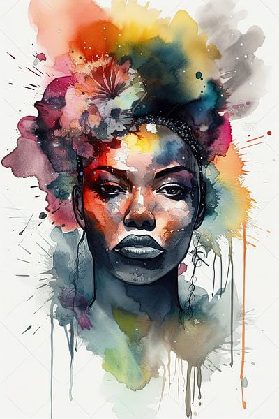 Black Woman in watercolours 3/4 by Hans-Jürgen Flaswinkel