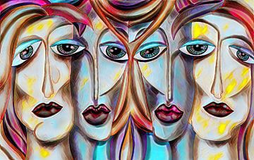 Vier Vrouwen - Abstract Schilderen van Patricia Piotrak
