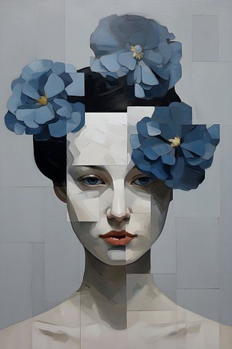 Femme en pixels avec des fleurs