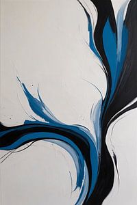 Composition abstraite dynamique en noir et bleu sur De Muurdecoratie