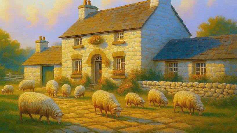 Quiet British country house with grazing sheep by A.D. Digital ART