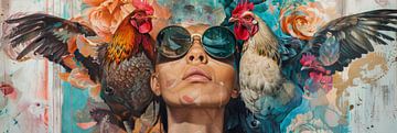 portret van een vrouw in grafische stijl panorama van Digitale Schilderijen