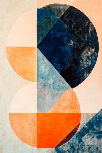 Geometrische harmonie in blauw en oranje