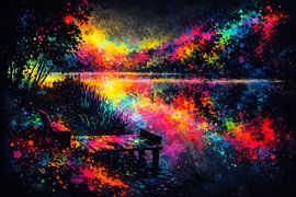 Neon Walkway by the Colourful Lake – Vibrant Lakeside Glow by ButterflyPix