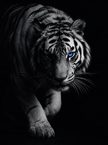 Witte tijger met doordringend blauw oog