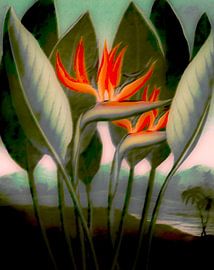 Sanfte Strelitzia Blumen im Regenwald von FRESH Fine Art
