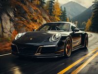 Zwarte Porsche in berglandschap_1