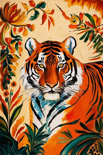Kleurrijke tijger met bladeren