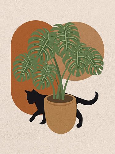 Minimal Art Katze hinter Topfpflanze