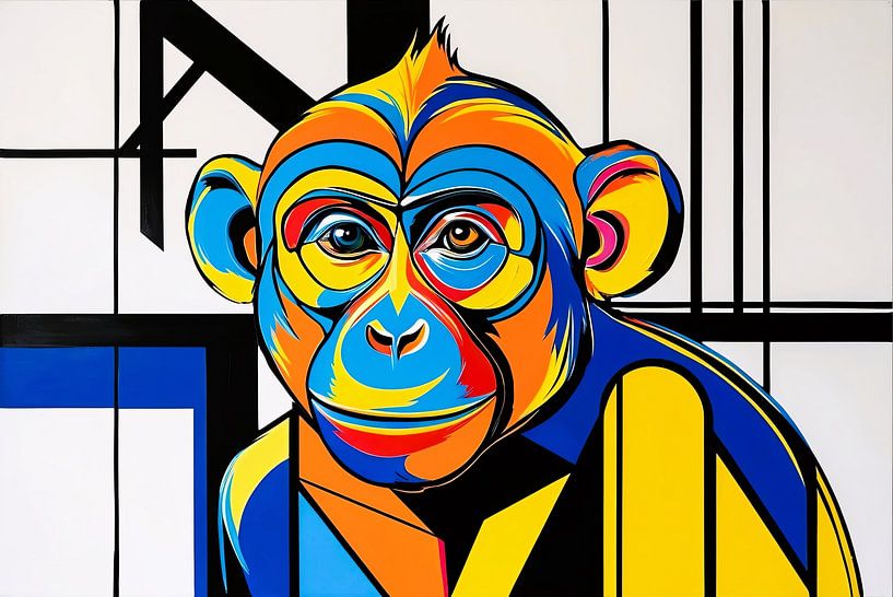 Portrait géométrique coloré d'un singe par Art & Soul Creations