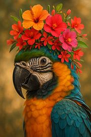 Tropical Parada - parrot with garland of flowers
