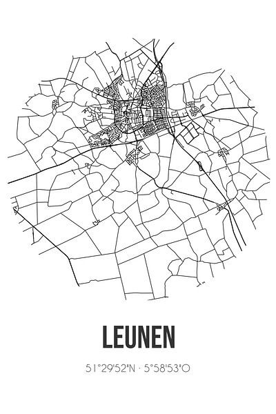 Leunen (Limburg) | Map | Black and white by Prints of Place