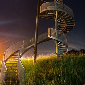 The stairs at Lelystad Airport in the night by Esmay Vermeulen