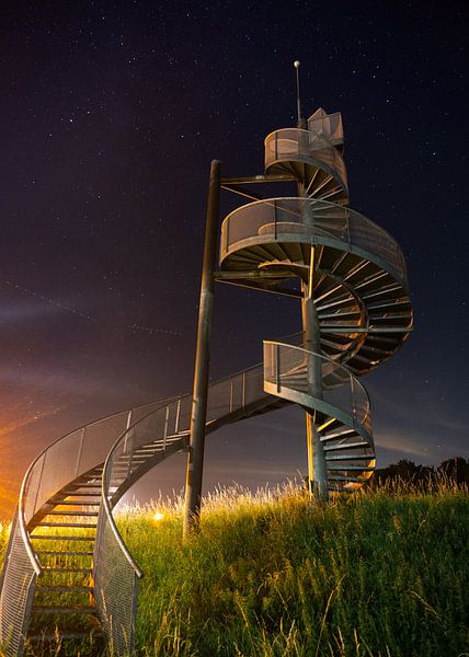 The stairs at Lelystad Airport in the night by Esmay Vermeulen