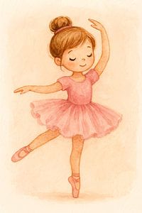 Petite ballerine en rose (AI) (danse, ballet, fille, peau claire, crèche, peinture)