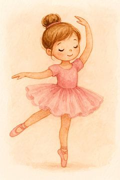 Kleine Ballerina in Rosa (AI) (Tanzen, Ballett, Mädchen, heller Hautton, Kinderzimmer, Malerei) von Natalie Bruns