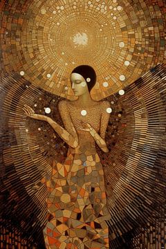 Elegant woman immortalised in bronze mosaic and pointillism by Digitale Schilderijen