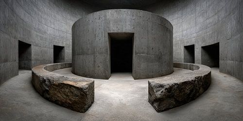 Centrale ruimte van beton en steen