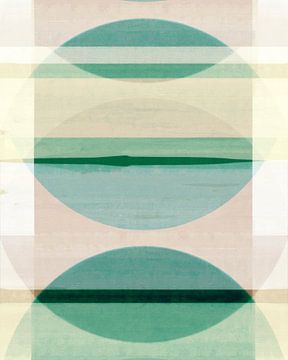 Abstract Bauhaus Shapes Geometry Beige Green by FRESH Fine Art
