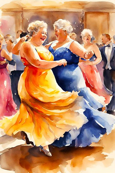 2 dames sociables pratiquant la danse de salon par De gezellige Dames