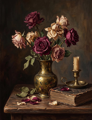 « Fading Roses » – Décoration murale florale « Dark Academia »