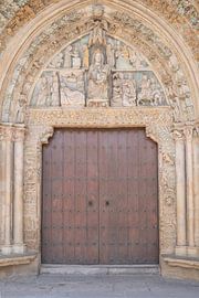 Brown church doors in Olite, Spain - vintage street and travel photography