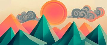 Berglandschap met zonsondergang - kleurenspel van Poster Art Shop