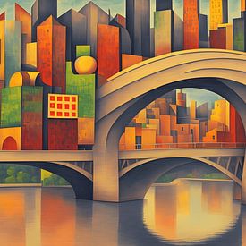 Ville Pont Lumineux Art Abstrait Décoration Murale sur Mavro Orbino