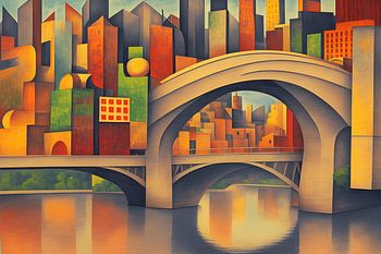 Luminous Bridge City Abstract Wall Art