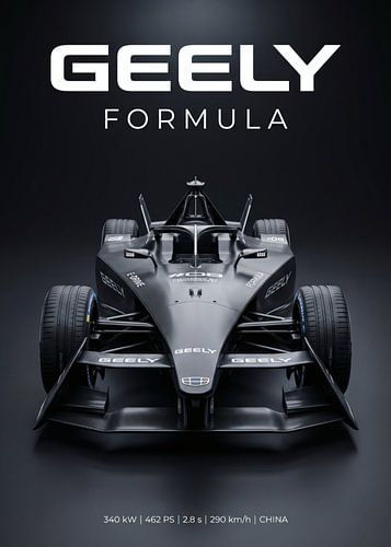 Geely formula concept car front view on black background
