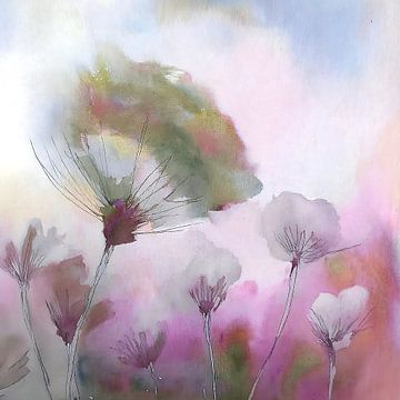 Heitere Aquarellmalerei von weichen Flusenbällen (Löwenzahn) von Studio Pieternel