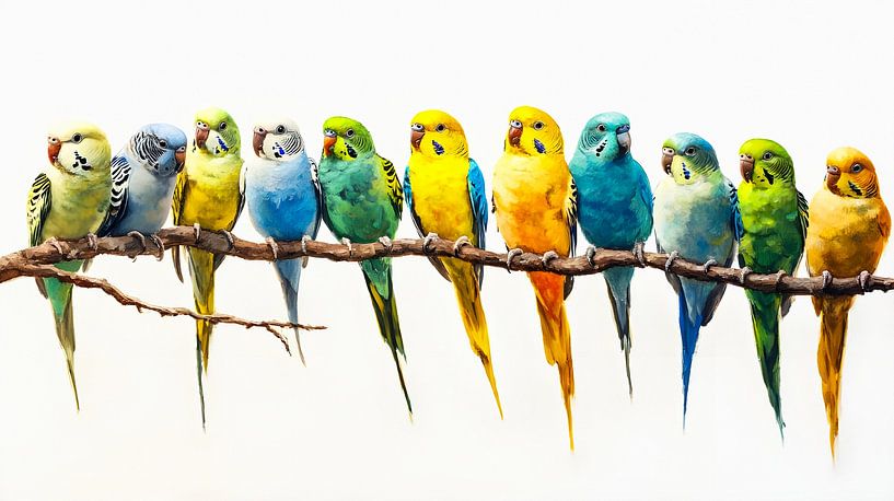 Colourful parakeets by But First Framing