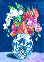 Delfs Blauw Illustratieve Bloemen