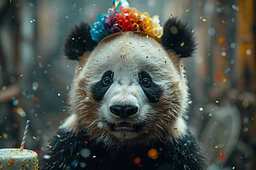 Grappige panda met feestmuts die een verjaardag viert van Poster Art Shop