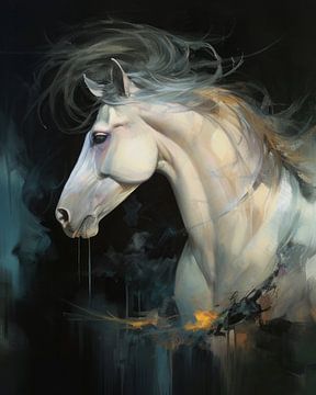 Weißes Pferd im Wind von Studio Allee