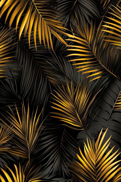 Golden palm leaves by Poster Art Shop
