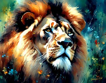 Wildtiere in Aquarell - Lion 5 von Johanna's Art