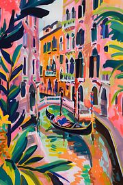 Gondole dans les canaux colorés de Venise sur NJ Midnight Studio
