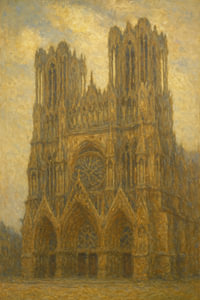 Die Kathedrale von Reims in Morgengold - von Monet inspirierte gotische Architektur