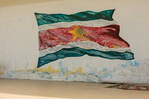 Wandgemälde mit der surinamischen Flagge in Paramaribo
