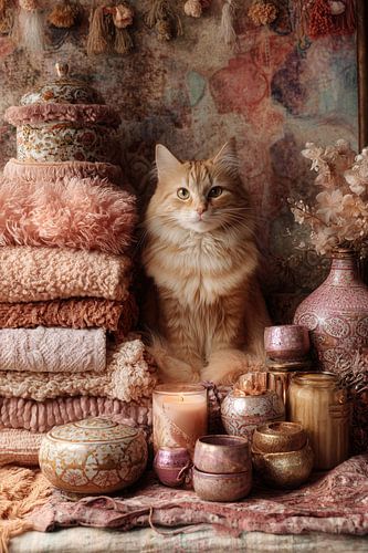 Pastel Kat - Zacht Boho Chic Schilderij