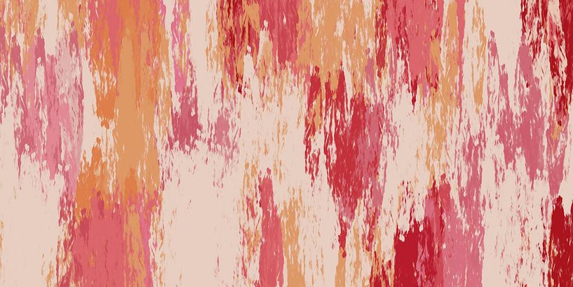 Ikat zijden stof. Abstracte moderne kunst in warm geel, roze, rood van Dina Dankers