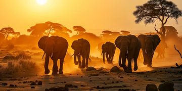 Evening walk of the Elephant Family by Vlindertuin Art