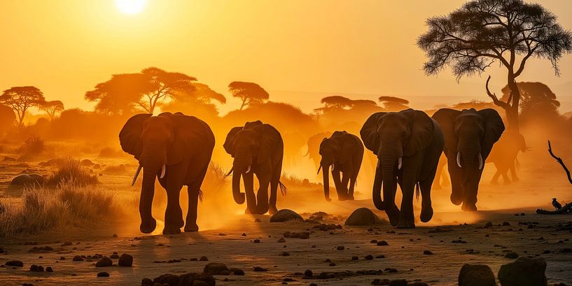 Promenade nocturne de la famille des éléphants par Vlindertuin-Art