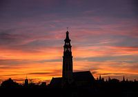 Silhouet Middelburg bij Zonsondergang